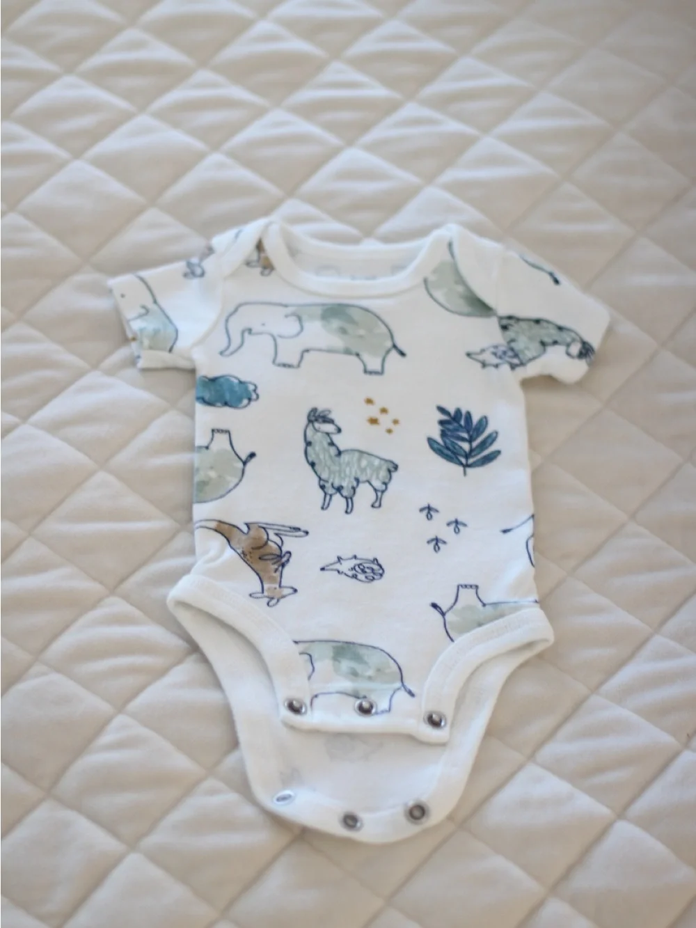 Carter's White Baby Bodysuit with Blue & Green Animal Print